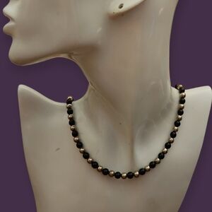 Vintage Black Onyx and Silver Beaded Unisex Necklace